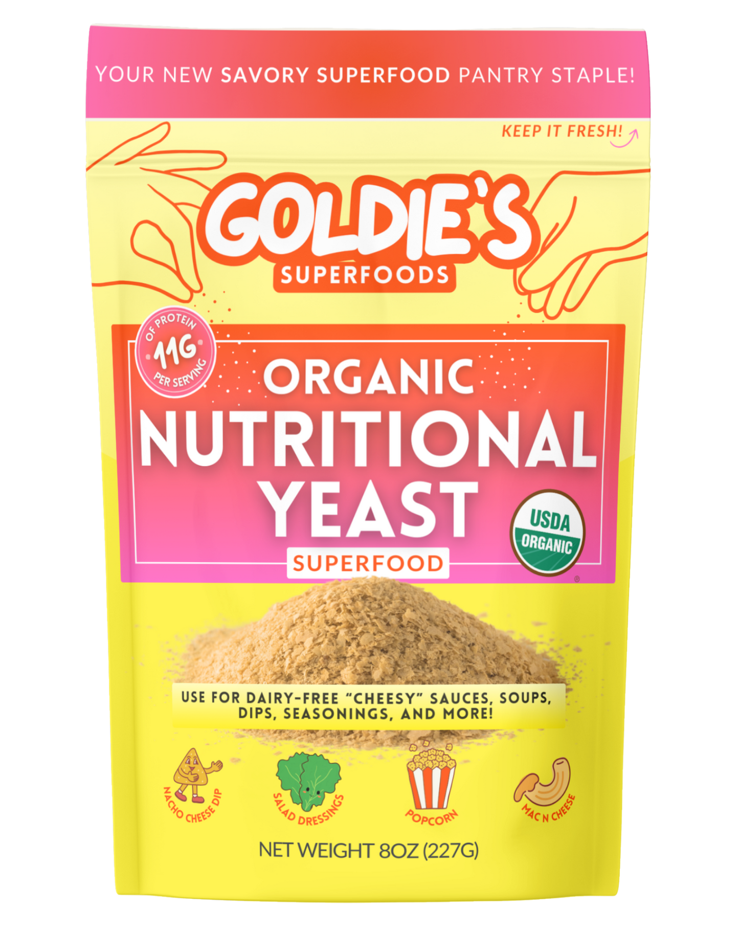Organic Nutritional Yeast, organic nutritional yeast, organic nutritional yeast flakes, non-fortified nutritional yeast, nonfortified nutritional yeast, organic non-fortified nutritional yeast, organic nonfortified nutritional yeast, dairy-free cheese alternative, vegan superfood seasoning, plant-based pantry staple, nooch, organic nooch, vegan cheese flakes